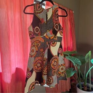 Made in Hawaii 70s, Bali, Geometric  Babydoll, High Neck, Sleeveless Dress